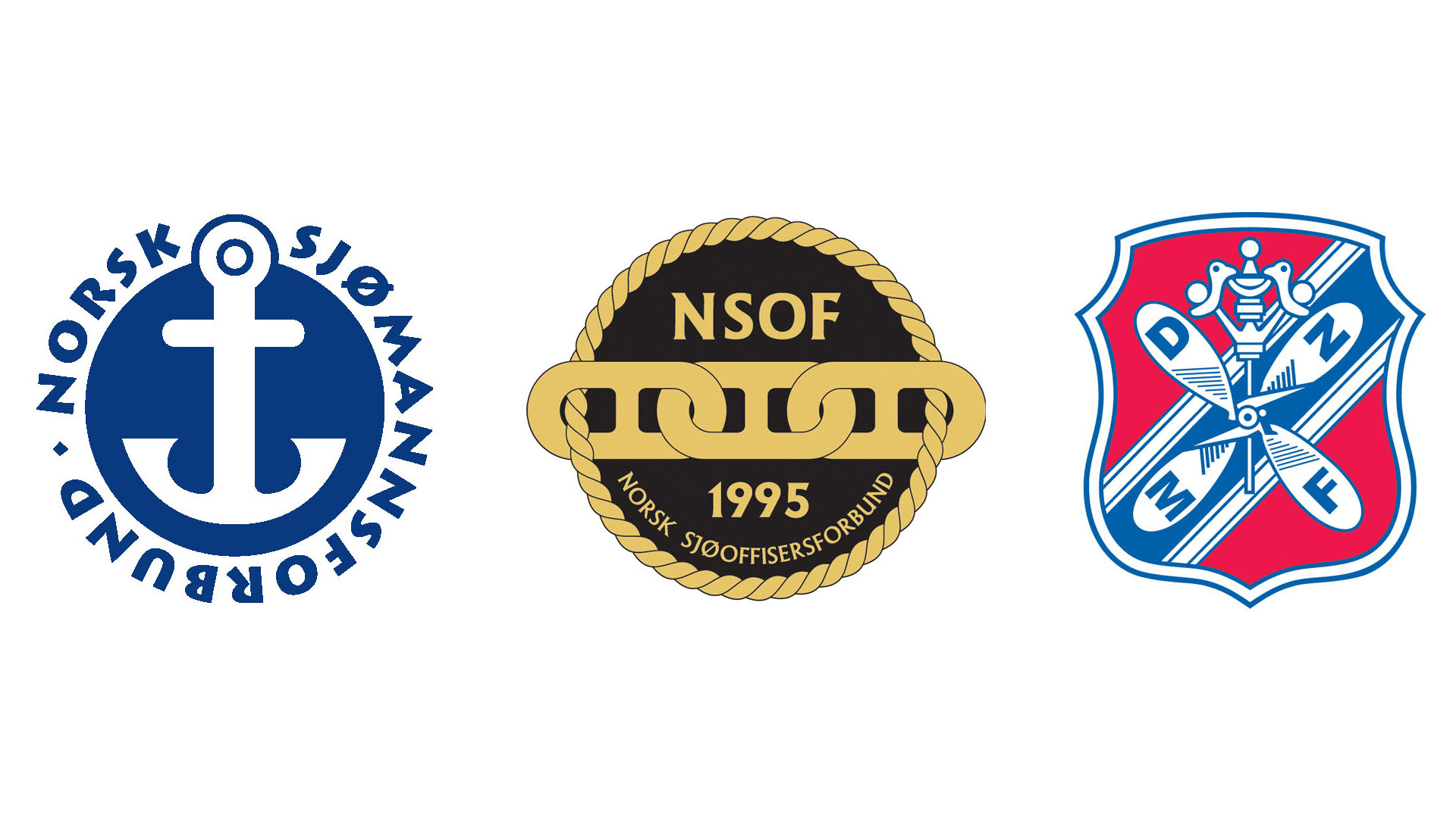 Tre logoer på rad: Norsk Sjømannsforbund, Norsk Sjøoffisersforbund og Det norske maskinistforbund