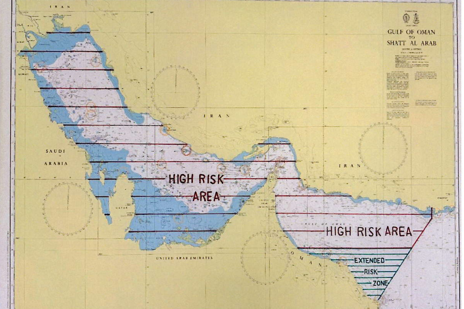Kart over h&oslash;yrisikoomr&aring;de (High Risk Area) og utvida risikoomr&aring;de (Extended Risk Zone) i protokollen av 3. mars 2026 med Rederiforbundet